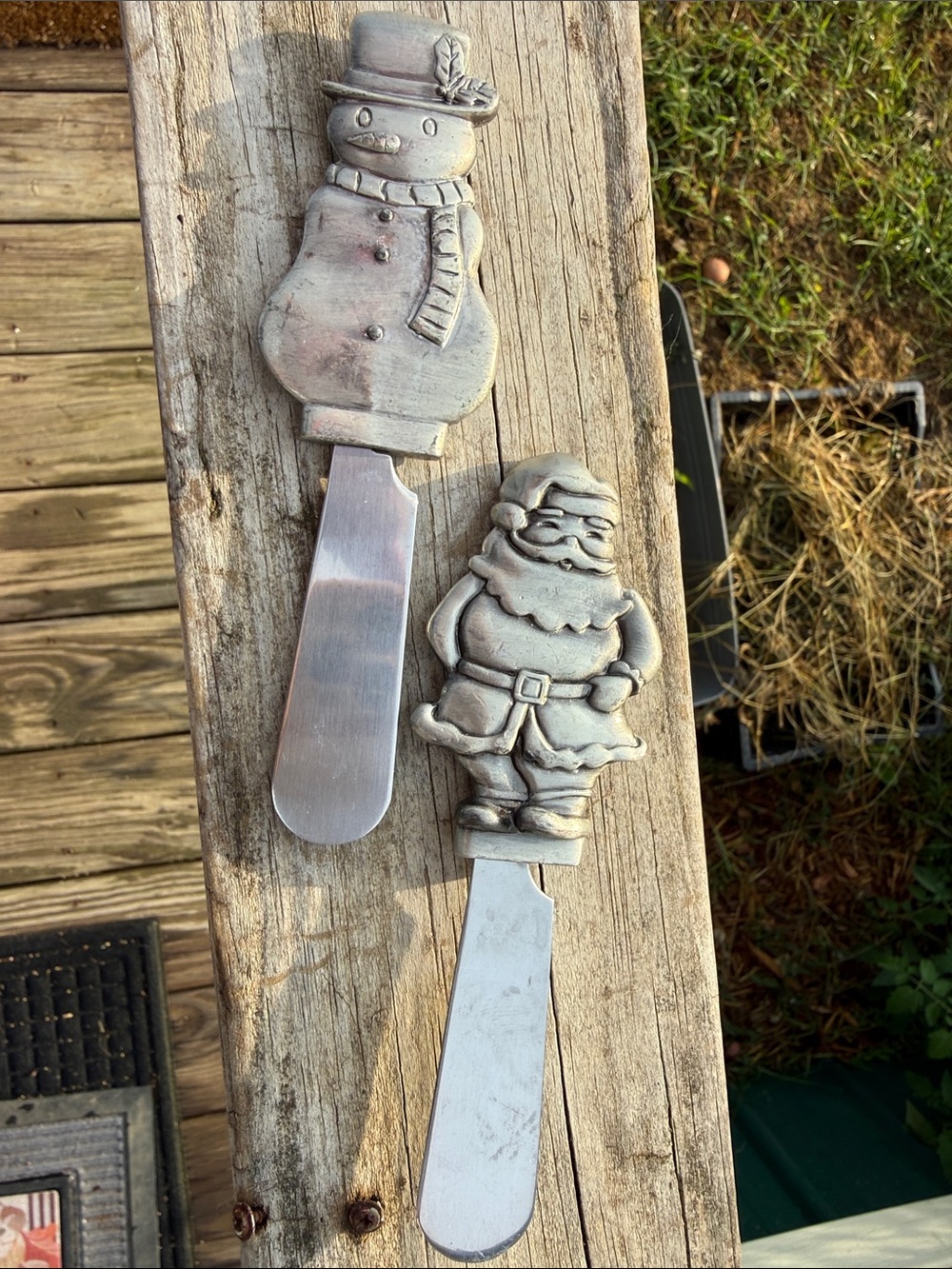 Festive Silver-Tone Snowman & Santa Cheese Spreaders stainless steel